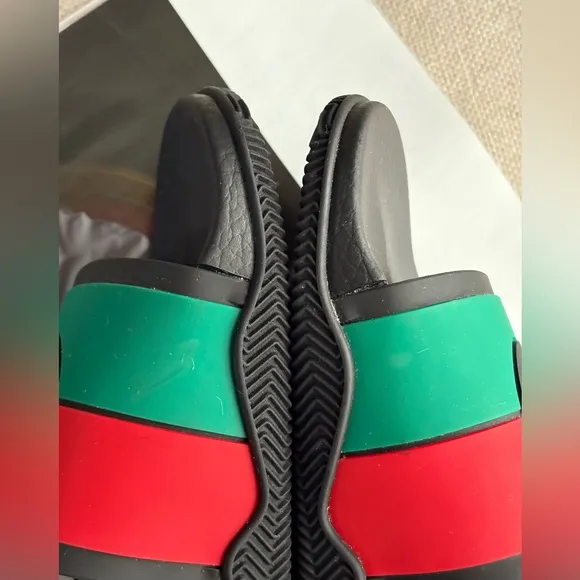 Gucci Interlocking G Rubber Slides Sandals In Black / Red / Green Size 40 EUR