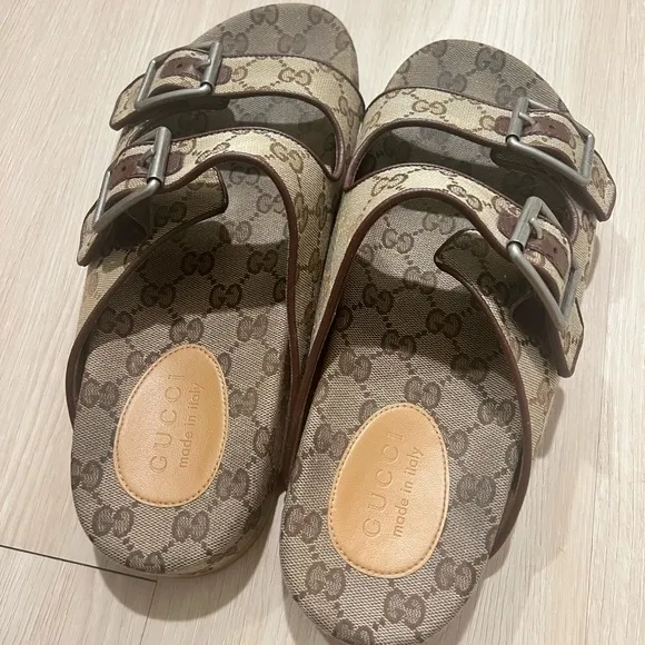 Gucci Monogram Sandals with Buckles