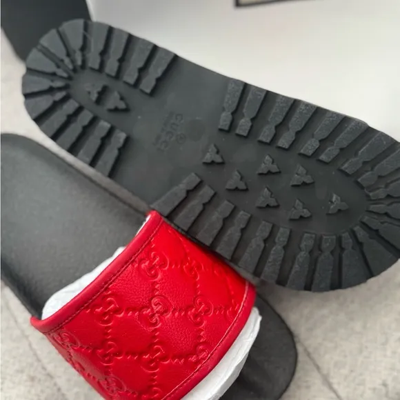 Gucci Red and Black Slide Sandals