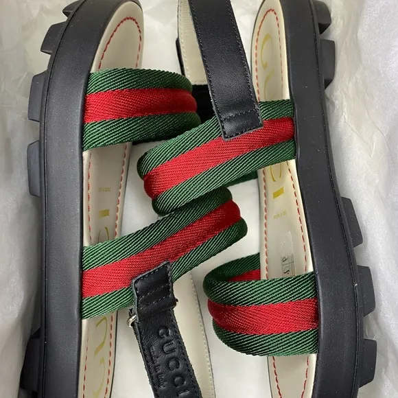 Gucci Red and Green Sandals with Signature Stripes