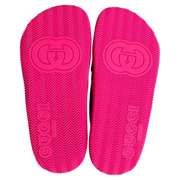 GUCCI Red Green Striped Web Accent Rubber Sandals, IT37/US7