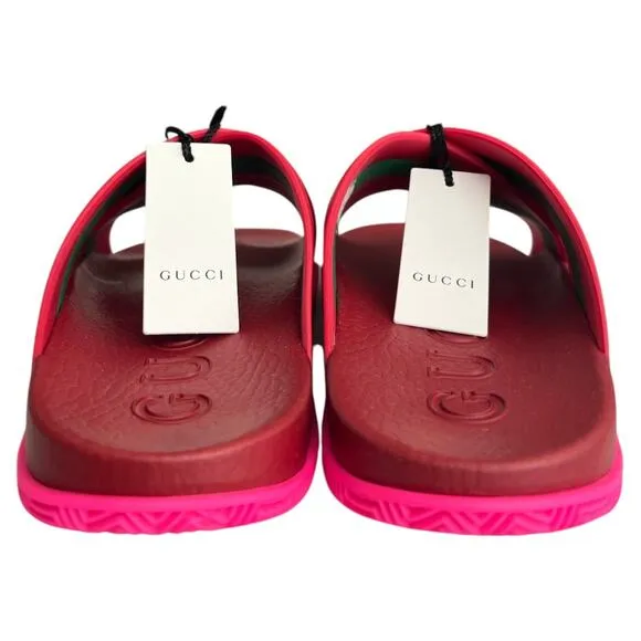 GUCCI Red Green Striped Web Accent Rubber Sandals, IT38/US8