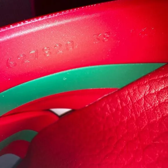 GUCCI Red Green Striped Web Accent Rubber Sandals, IT38/US8