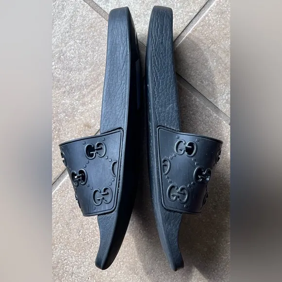 Gucci RUBBER GG Black Slide Sandals men size 11