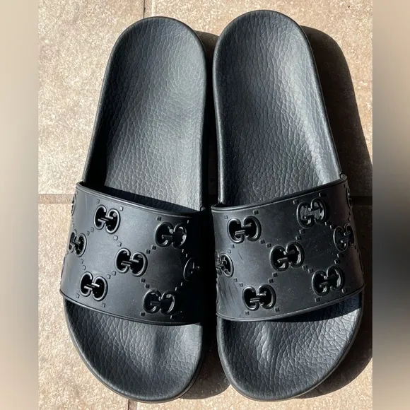 Gucci RUBBER GG Black Slide Sandals men size 11