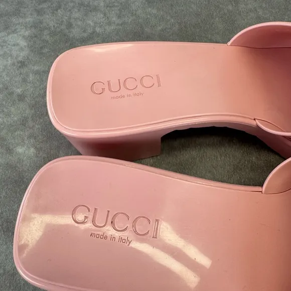 Gucci Summer Rubber 60mm Platform Women's Pink Slide Sandals 39