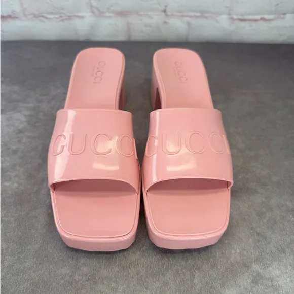 Gucci Summer Rubber 60mm Platform Women's Pink Slide Sandals 39