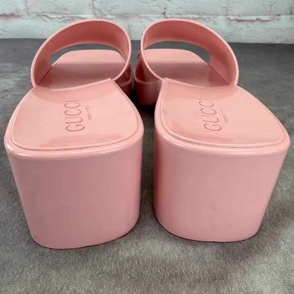 Gucci Summer Rubber 60mm Platform Women's Pink Slide Sandals 39