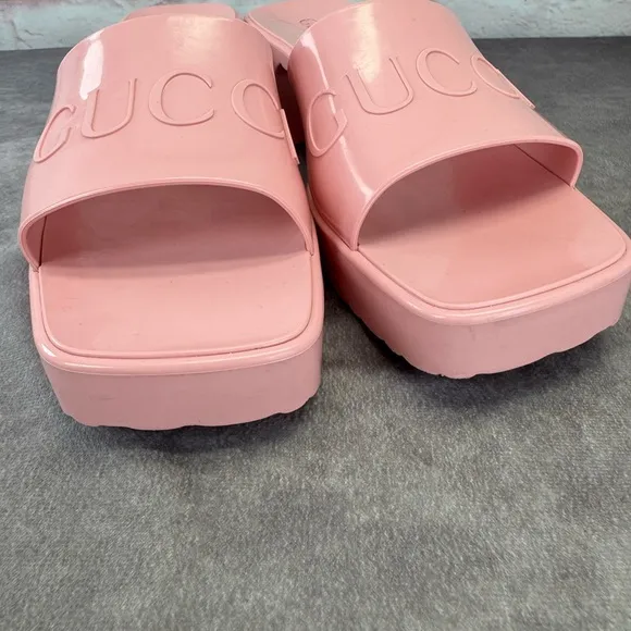 Gucci Summer Rubber 60mm Platform Women's Pink Slide Sandals 39