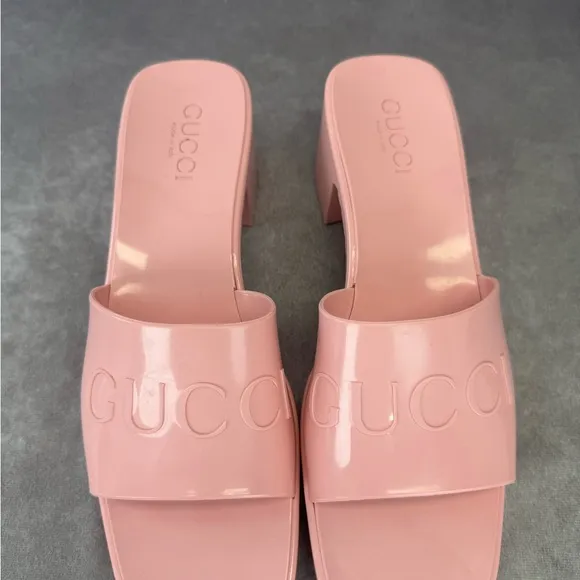 Gucci Summer Rubber 60mm Platform Women's Pink Slide Sandals 39