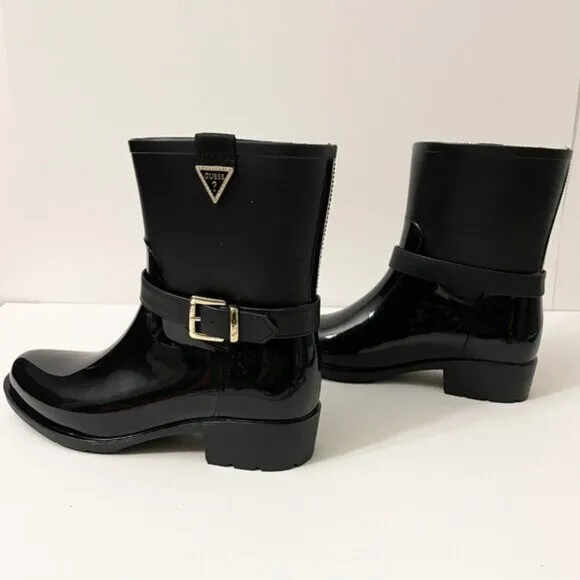 Guess Boots Womens Size 8 Black Booties Slip On Rubber Rain Boot GF Kirklin