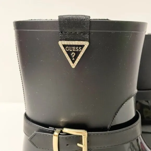 Guess Boots Womens Size 8 Black Booties Slip On Rubber Rain Boot GF Kirklin