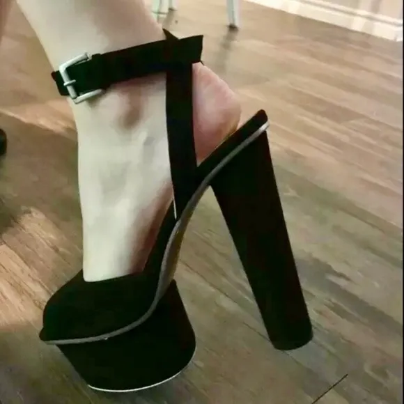 Halston Heritage Pippa Suede leather Black Blue Ankle Strap Platform Sandal sz 7