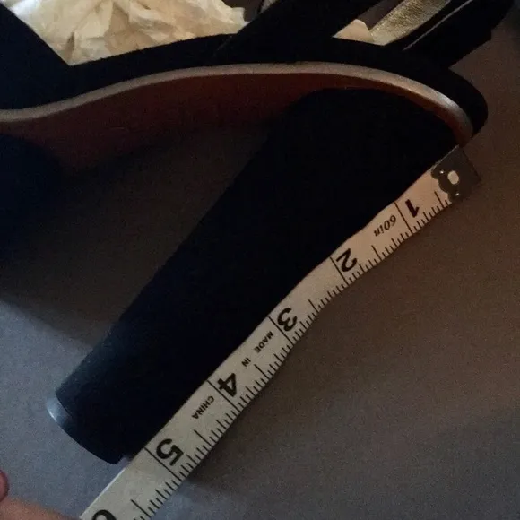 Halston Heritage Pippa Suede leather Black Blue Ankle Strap Platform Sandal sz 7