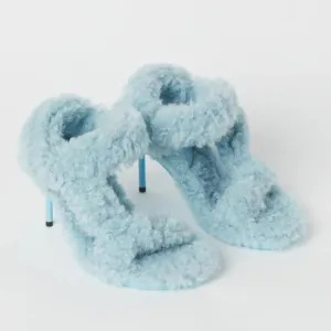 H&amp;M Innovation CoExist Light Blue Faux Fur Vegan Fluffy Sandals