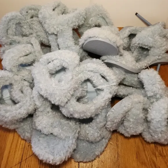 H&amp;M Innovation CoExist Light Blue Faux Fur Vegan Fluffy Sandals