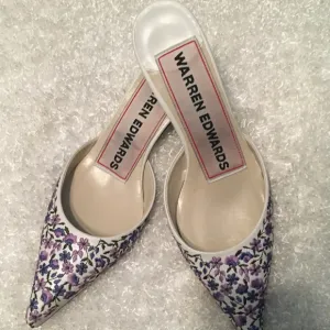 Handmade Warren Edwards Floral Kitten Mules