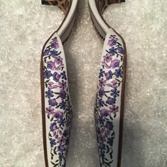 Handmade Warren Edwards Floral Kitten Mules