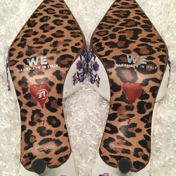 Handmade Warren Edwards Floral Kitten Mules
