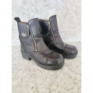 Harley Davidson 6 Boots Women's Black Leather Zip-Up Ankle Motorcycle Riding