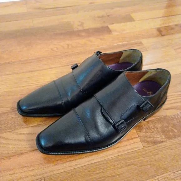 Herbie Frogg Black Leather Double Monk Men's Shoes Sz US 10.5/UK 10
