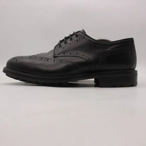 Heschung Cox Men's Size UK 10 Derby Leather Black Wingtip Dress Shoes