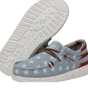 Hey Dude Boys' Wally Youth Americana Casual Shoes in Denim Star Size 1