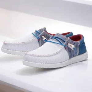 HEY DUDE NEW Wally Sox Gorpcoe White Blue Red Slip On Shoes Mens Size 10 NW…