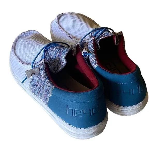 HEY DUDE NEW Wally Sox Gorpcoe White Blue Red Slip On Shoes Mens Size 10 NW…