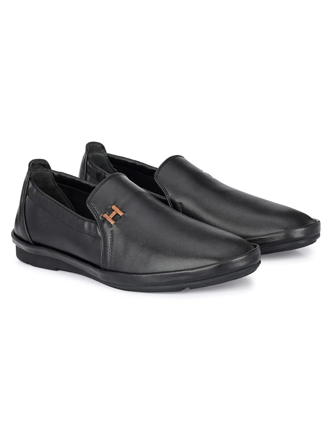 Hitz Men's Black Synthetic Slip-On Casual Shoes