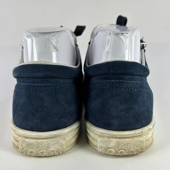 HOGAN Rebel Women's fine suede sneaker US 6 Navy Blue Side Zip Lace-Up Shoes