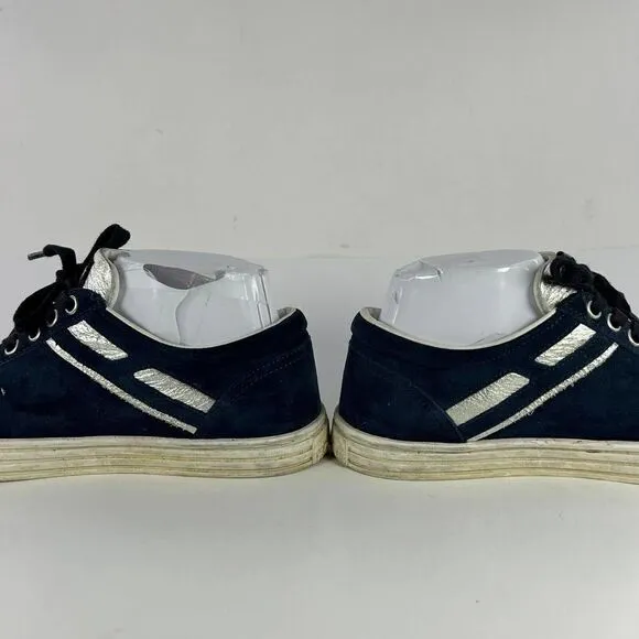 HOGAN Rebel Women's fine suede sneaker US 6 Navy Blue Side Zip Lace-Up Shoes