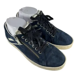 HOGAN Rebel Women's fine suede sneaker US 6 Navy Blue Side Zip Lace-Up Shoes