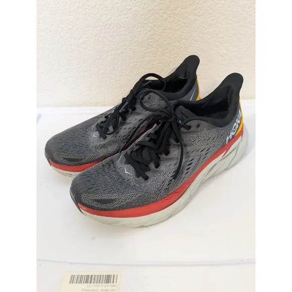 HOKA Men's Size 10D Clifton 8 Gray Orange Colorway Running Shoes Sneakers $145