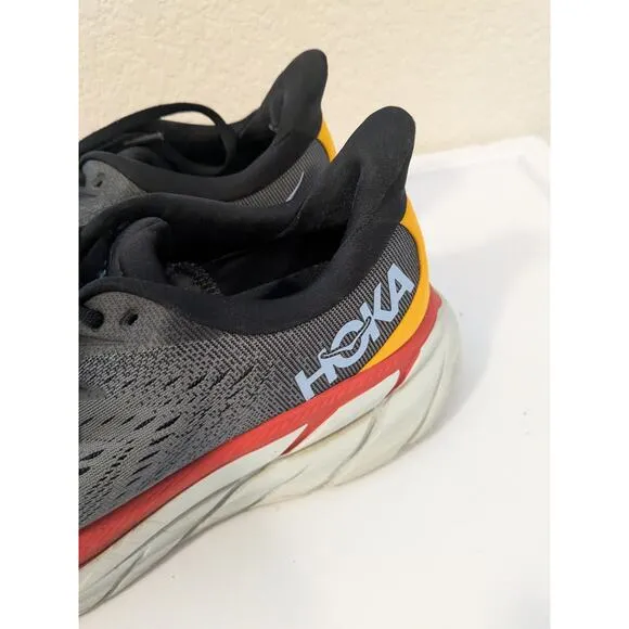 HOKA Men's Size 10D Clifton 8 Gray Orange Colorway Running Shoes Sneakers $145