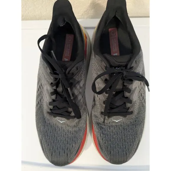 HOKA Men's Size 10D Clifton 8 Gray Orange Colorway Running Shoes Sneakers $145