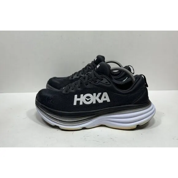 Hoka One One Bondi 8 Running Shoes Womens Sz 10.5 Wide Black White 1127954 BWHT