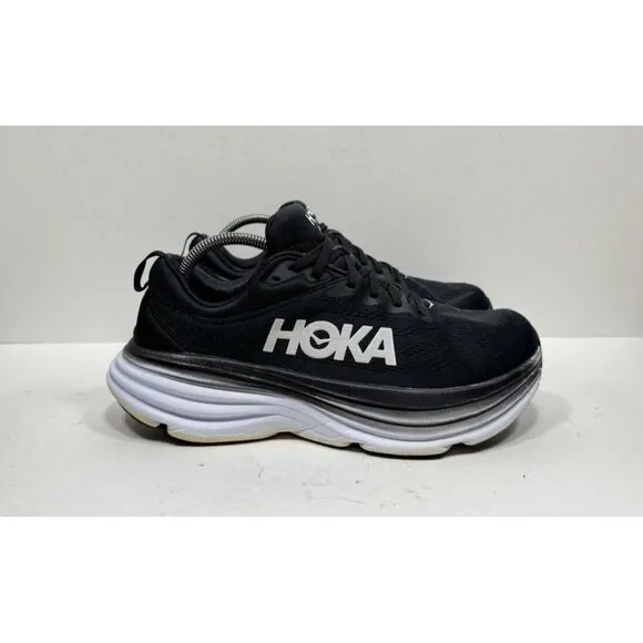 Hoka One One Bondi 8 Running Shoes Womens Sz 10.5 Wide Black White 1127954 BWHT