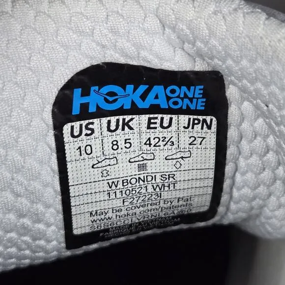 Hoka One One Bondi SR Slip Resist Womens Size 10 Running Kitchen Shoes White