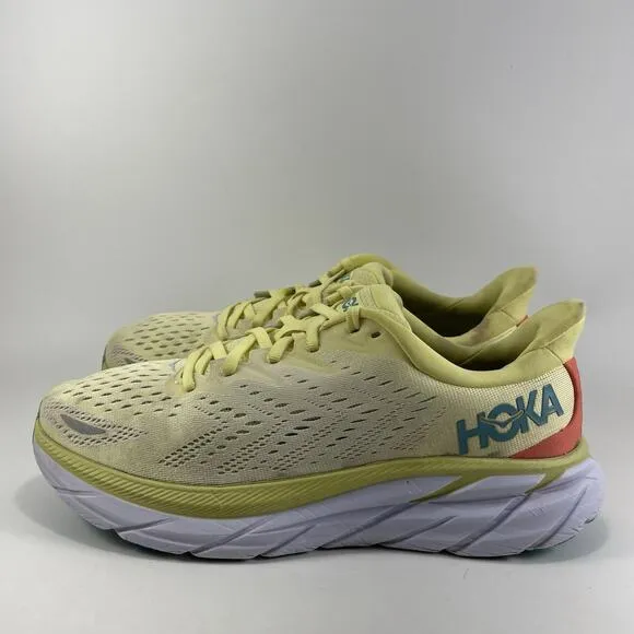 Hoka One One Clifton 8 Running Shoes Womens Size 9 B Yellow Athletic Sneakers