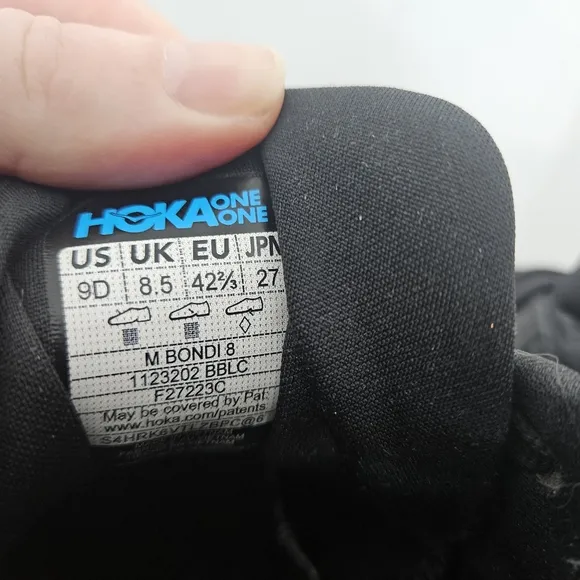 Hoka One One Mens Bondi 8 1123202 BBLC Black Running Shoes Sneakers Size 9D Used