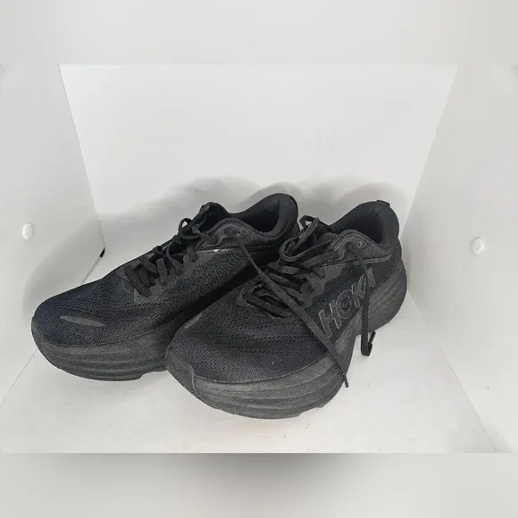 Hoka One One Mens Bondi 8 1123202 BBLC Black Running Shoes Sneakers Size 9D Used