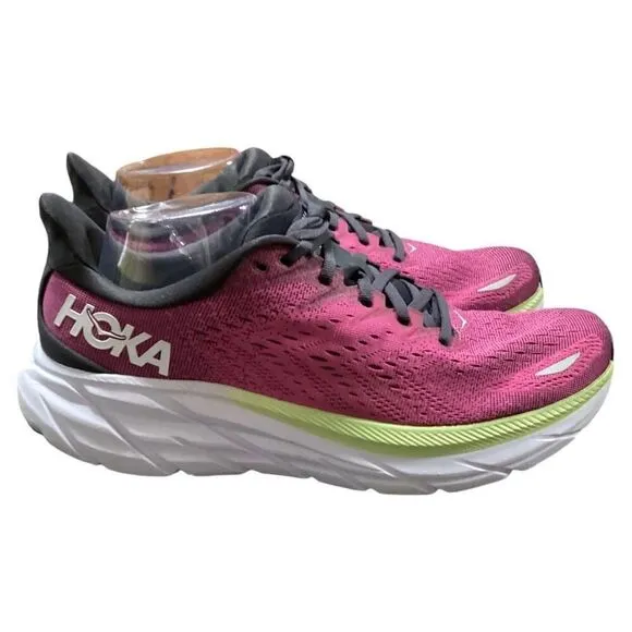 HOKA One One Running Shoes Women 10.5 B Pink Black Cliffton 8 Sneakers