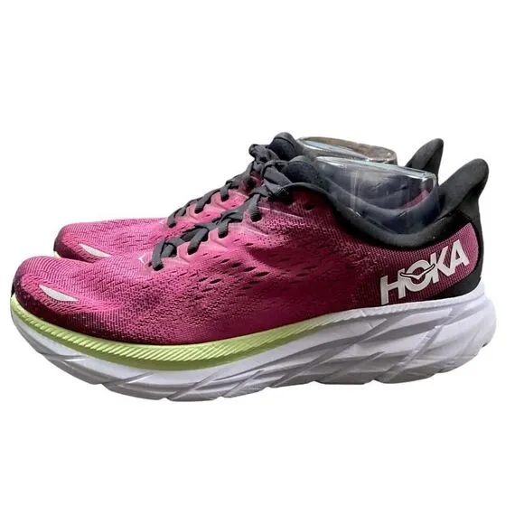 HOKA One One Running Shoes Women 10.5 B Pink Black Cliffton 8 Sneakers