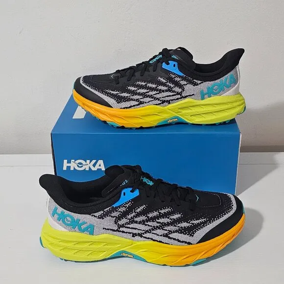 HOKA Speedgoat 5 Shoes - Black/Evening Primrose- Size 10.5 D - 1123157 BEPR