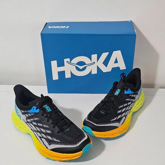 HOKA Speedgoat 5 Shoes - Black/Evening Primrose- Size 10.5 D - 1123157 BEPR
