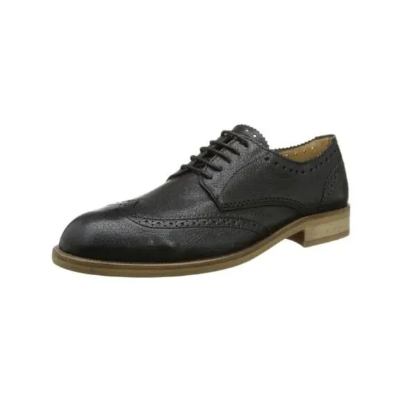 HUDSON Mens Black Wingtip Payne Round Toe Block Heel Leather Oxford Shoes 42