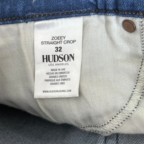Hudson Zoeey Straight Crop Jeans High Rise Medium Wash Denim Size 32