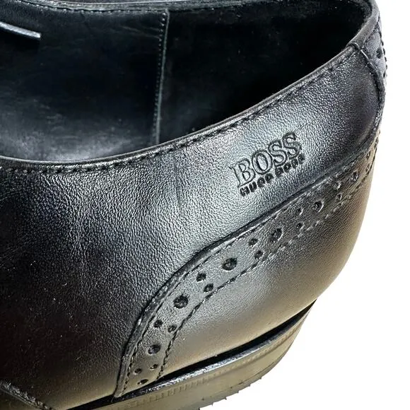 Hugo Boss Men's Leather Metost Black Lace Up Dress Shoes Size 12 New Without Box
