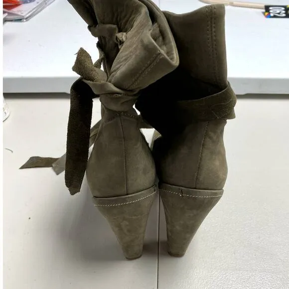HUGO BOSS Olive Green Nubuck Suede Wrap Around Ankle Boots Blocked Heel Size 40